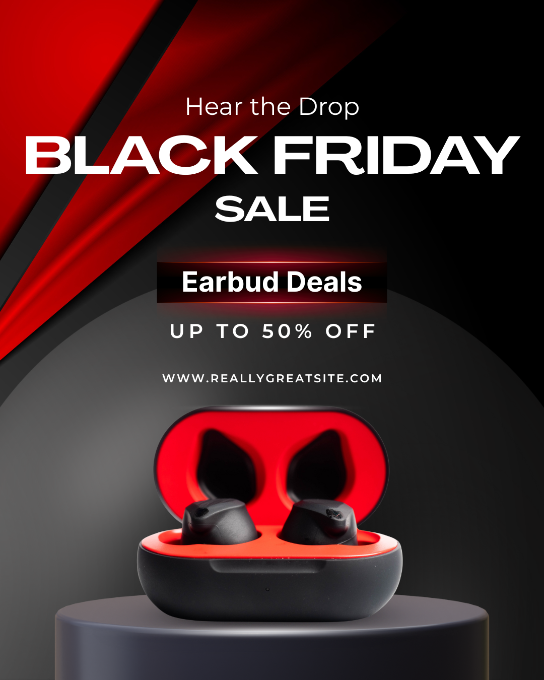 Red Black and White Modern Black Friday Sale Earbud Instagram Post